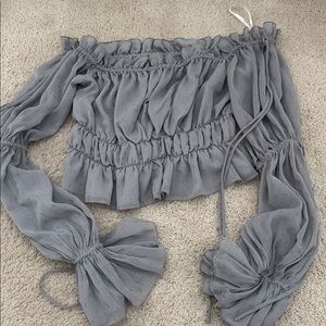Tula Rose Gray Off-Shoulder Ruffled Top